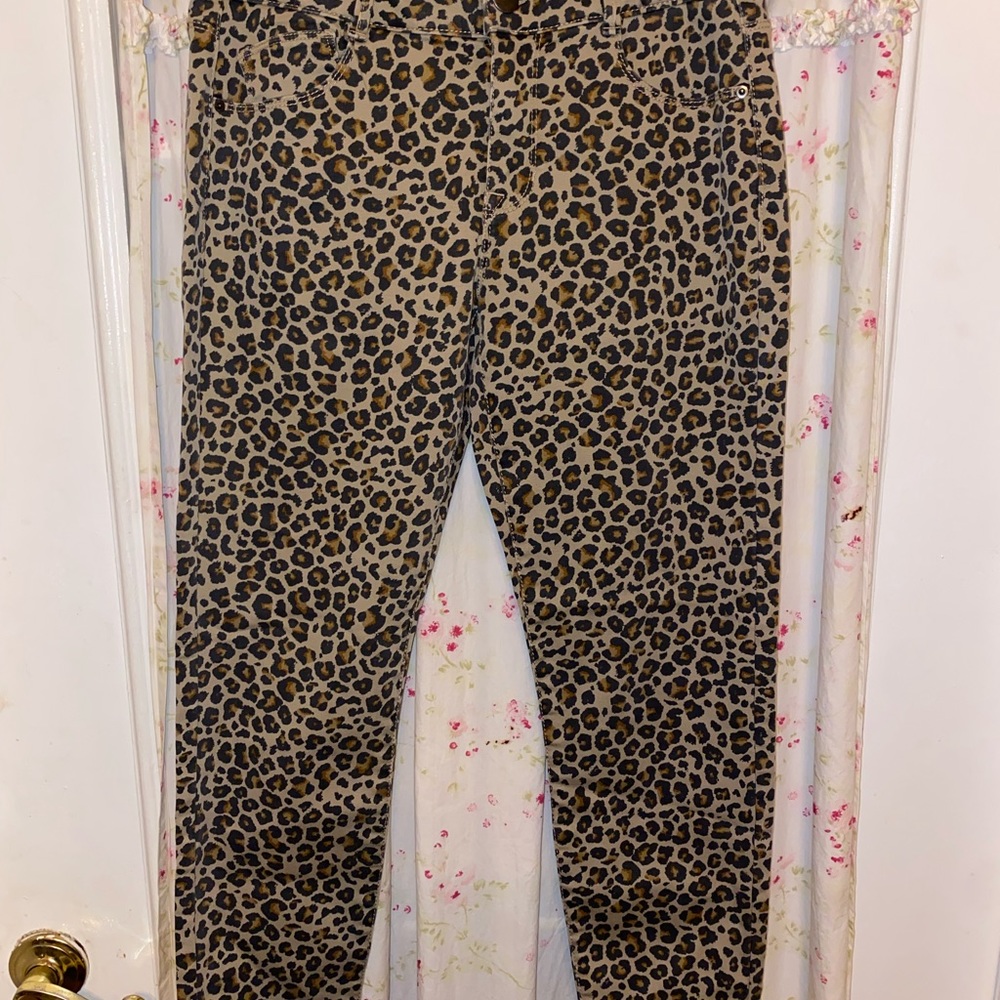 Knox Rose Twill Leopard Print Waistband Cotton Blend Pants Sz 10 NWOT